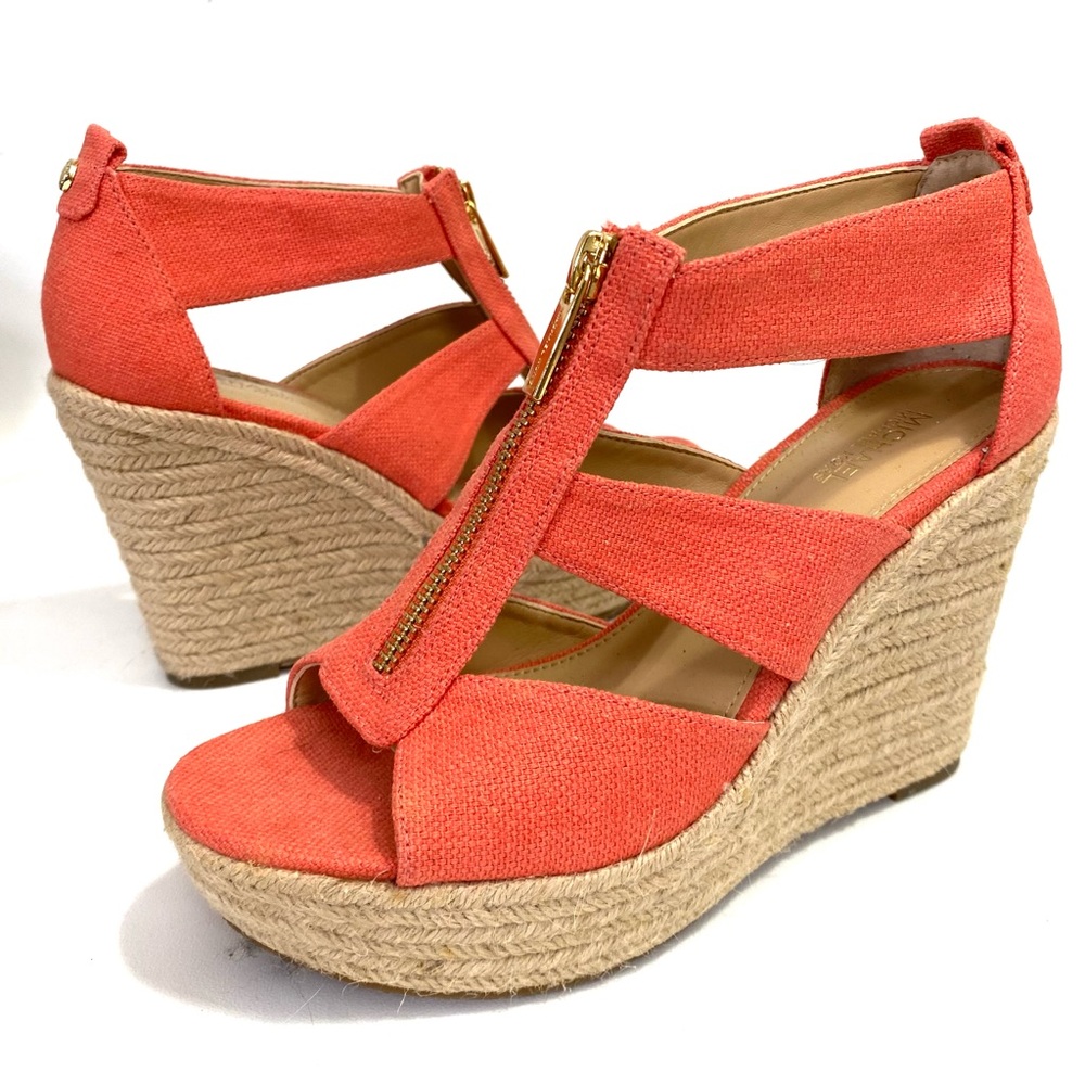 Michael Kors Wedge Platform Peep Toe Strappy Sandals 8 M Zip Up